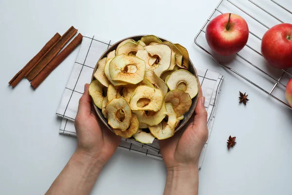 Concept Tasty Food Dried Apple Chips Top View — 图库照片