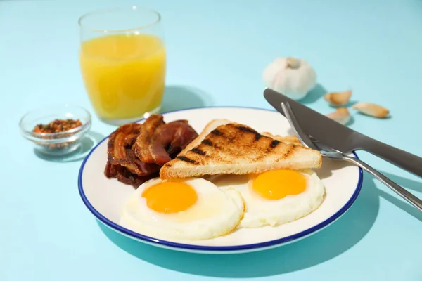 Fried Bacon Egg Tasty Breakfast Composition — Stock Photo, Image
