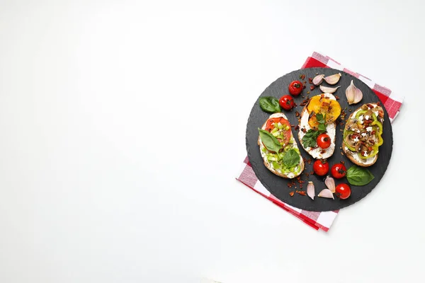 stock image Toasts with grilled vegetables, space for text