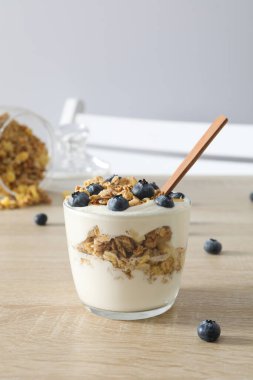 Lezzetli ve besleyici kahvaltı konsepti - yoğurtlu müsli.