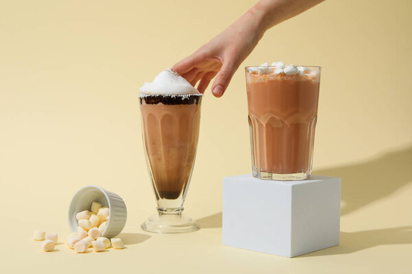 Tasty fresh summer dessert - delicious chocolate milkshake