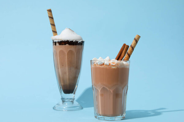 Tasty fresh summer dessert - delicious chocolate milkshake