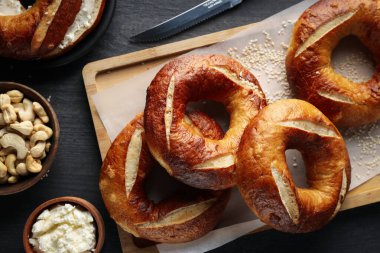 Concept of tasty food - bagel, top view