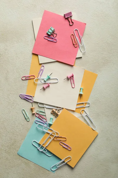 Concept of different office accessories - paper with clip