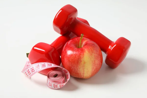 Conceito Perda Peso Nutrição Saudável Com Maçã Fita Métrica — Fotografia de Stock