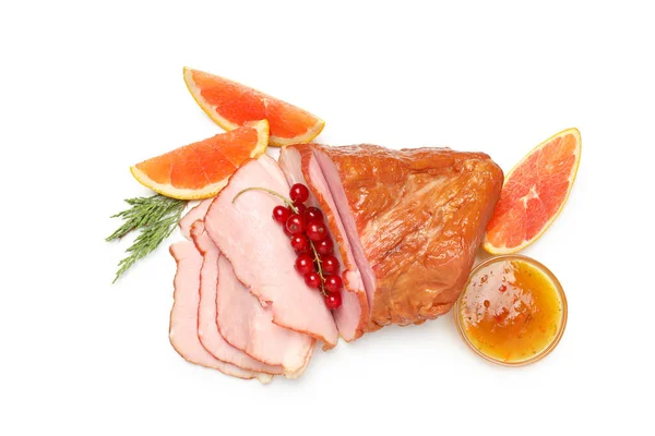 Pojęcie Smacznego Jedzenia Mięsa Szynki Izolowane Białym Tle — Zdjęcie stockowe