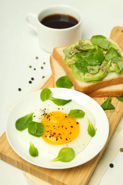 Concepto Sabroso Desayuno Comida Mañana Sobre Fondo Blanco —  Fotos de Stock