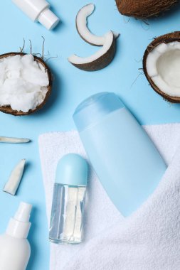 Vücut ve cilt bakım aksesuarları kavramı - Hindistan cevizi kozmetik