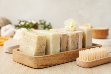 Banyo ve cilt bakım aksesuarları kavramı - sabun