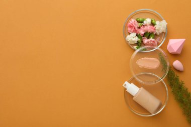 Kozmetik kavramı ve makyaj aksesuarları - temel, metin için alan