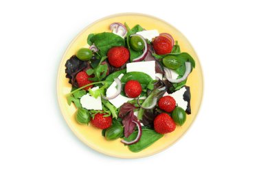 Concept of tasty food, salad with strawberry, isolated on white background