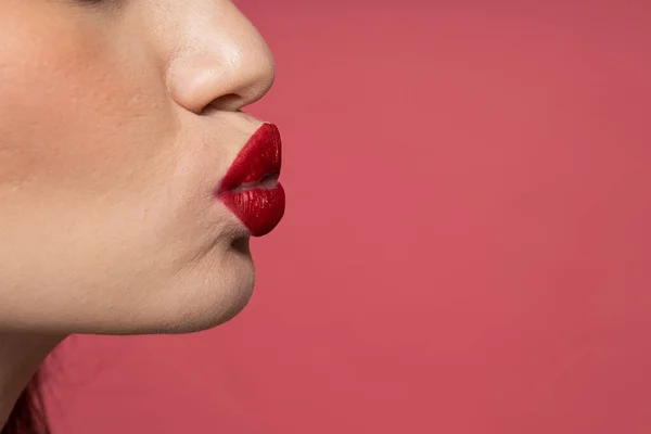 stock image Face of young woman, close up, woman doing kiss