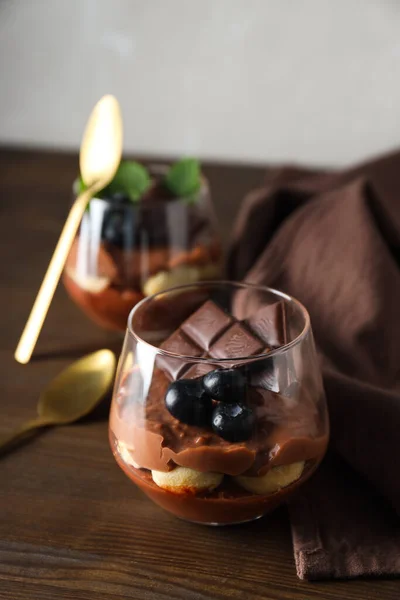 Fogalom Finom Édes Ételek Csokoládé Mousse — Stock Fotó