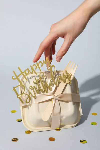 Έννοια Των Συγχαρητηρίων Και Γιορτή Bento Κέικ Κουτί — Φωτογραφία Αρχείου