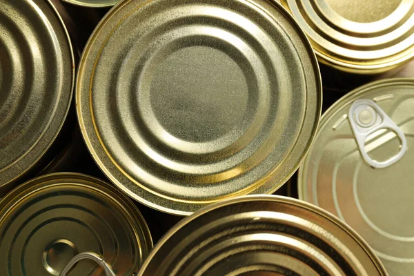 Żywność Puszkach Pustych Metalowych Słoikach Pojęcie Żywności Puszkach — Zdjęcie stockowe