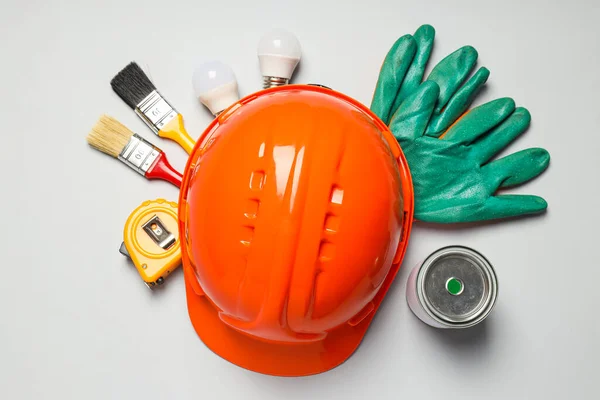 stock image Concept of different work accessories, engineering supplies and tools