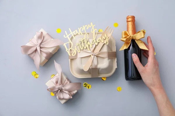 Concept Félicitations Célébration Avec Gâteau Bento Dans Boîte — Photo