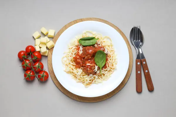 stock image Concept of delicious food - pasta with meatballs