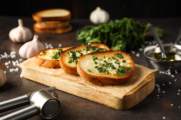 Tasty Toasts Garlic Homemade Products Appetizer — Stock Photo, Image