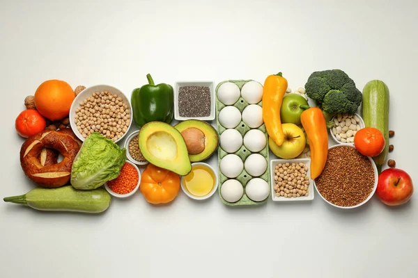 Conceito Mercearia Composição Com Alimentos Diferentes — Fotografia de Stock