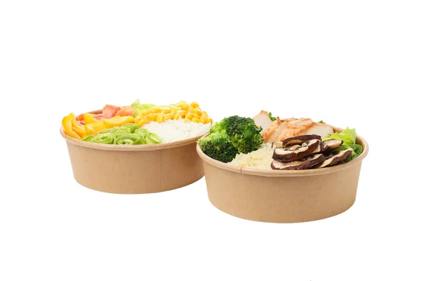Png 午餐概念 纸碗加食物 白色背景隔离 — 图库照片