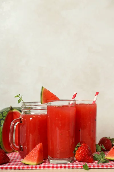 Begrip Fris Smakelijk Zomerdrankje Watermeloen Smoothie — Stockfoto