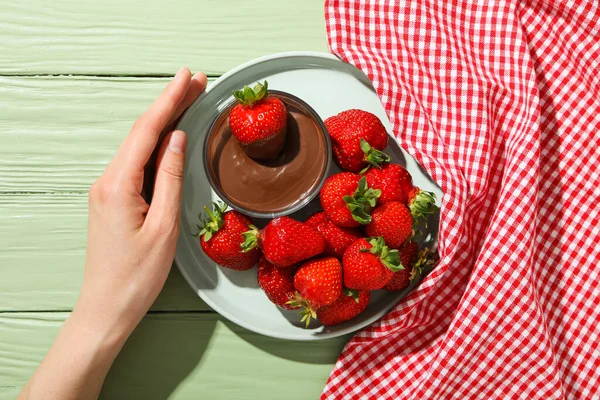 Ízletes Édes Ételek Koncepciója Csokoládé Fondü — Stock Fotó