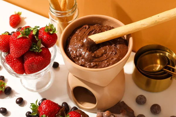 Concepto Sabrosa Comida Dulce Fondue Chocolate — Foto de Stock