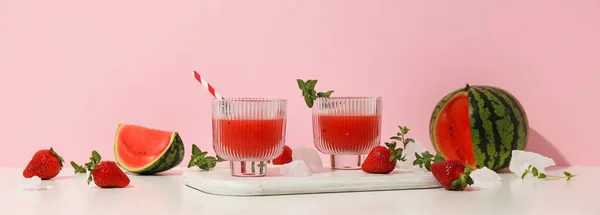 Conceito Bebida Verão Fresca Saborosa Smoothie Melancia — Fotografia de Stock