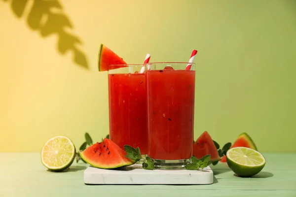 Concepto Bebida Fresca Sabrosa Verano Batido Sandía —  Fotos de Stock