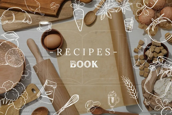 Yemek Pişirme Yemek Tarifi Kitabıyla Hazırlama Kavramı — Stok fotoğraf