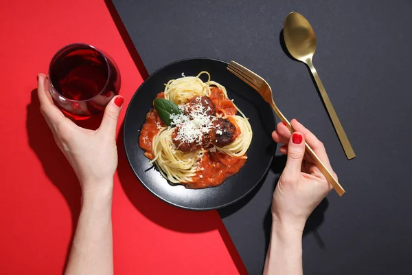 Concept Delicious Food Pasta Meatballs — Stock Photo, Image