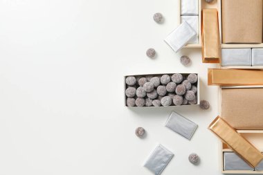 Concept of tasty food, chocolate, space for text