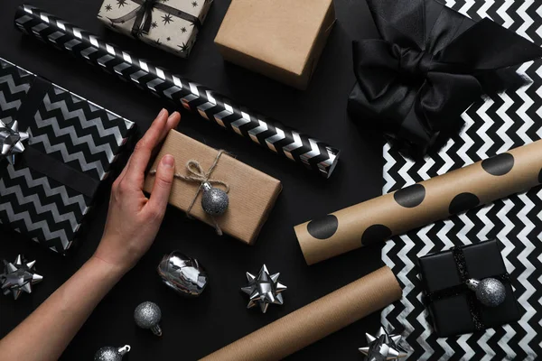 stock image Concept of wrapping gift, composition with wrapping paper