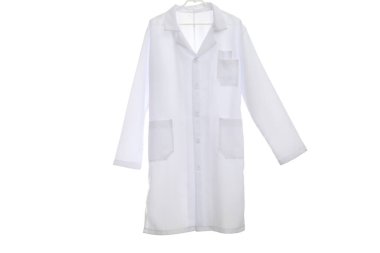 PNG, beyaz bir doktor üniforması, beyaz arka planda izole edilmiş.