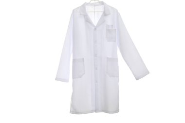 PNG,a white doctor's uniform on a hanger,isolated on white background clipart