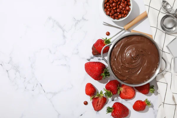 Koncept Chutného Sladkého Jídla Čokoládové Fondue — Stock fotografie