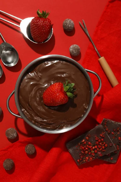 Koncept Chutného Sladkého Jídla Čokoládové Fondue — Stock fotografie