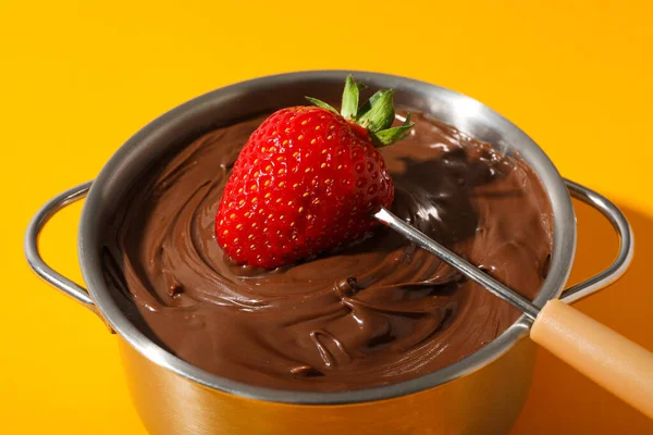 Концепция Вкусной Сладкой Пищи Шоколадное Фондю — стоковое фото