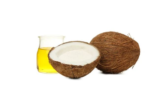 Png Kokosolja Och Kokosolja Isolerad Vit Bakgrund — Stockfoto