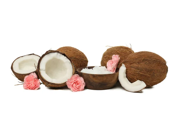 Png ココナッツとココナッツオイル 白い背景に隔離された — ストック写真