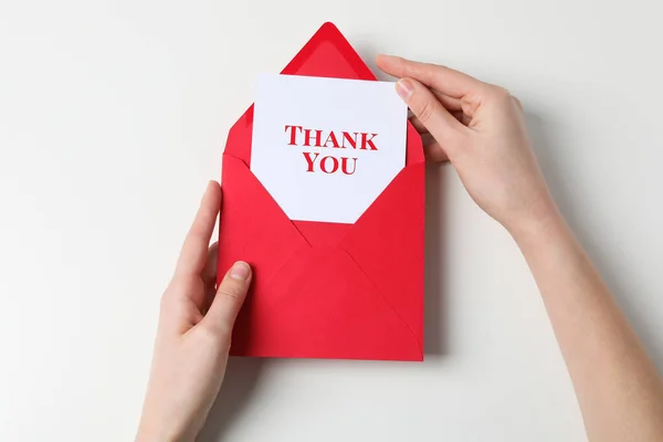 Inscriptie Dank Papier Een Rode Envelop — Stockfoto