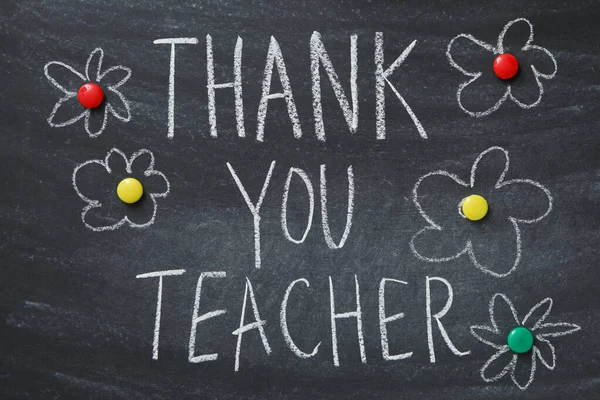 Black School Board Chalk Inscription Thank You Teacher — Stock Photo, Image