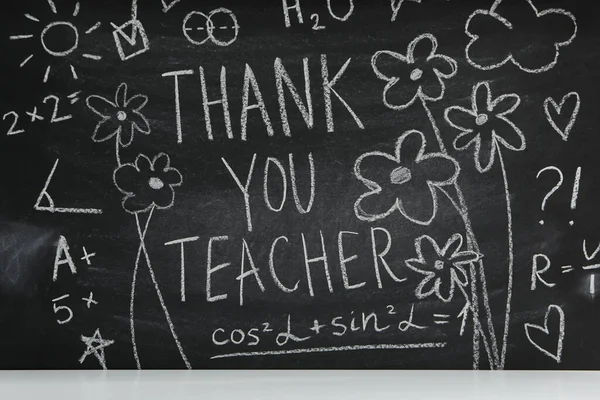 Černá Školní Deska Nápisem Křída Děkuji Učiteli — Stock fotografie