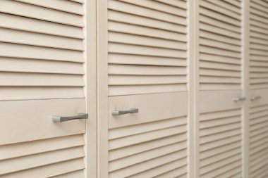 Dairede açık renkli şık bir gardırop var.