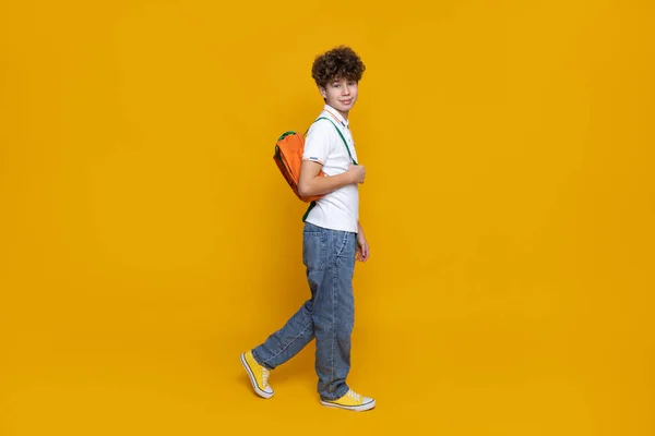 Teenager Stylish Clothes Briefcase Yellow Background — Stock Photo, Image