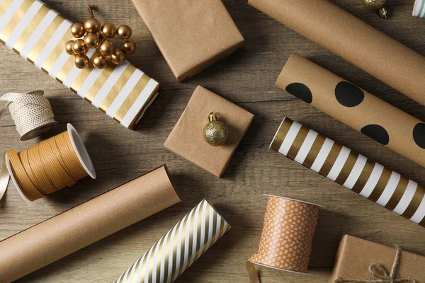 stock image Concept of wrapping gift, composition with wrapping paper