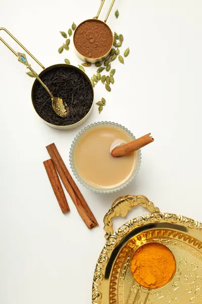 stock image Traditional Indian hot drink with milk and spices - Masala tea