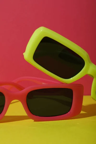 Red Yellow Sunglasses Red Yellow Background Close — Stock Photo, Image