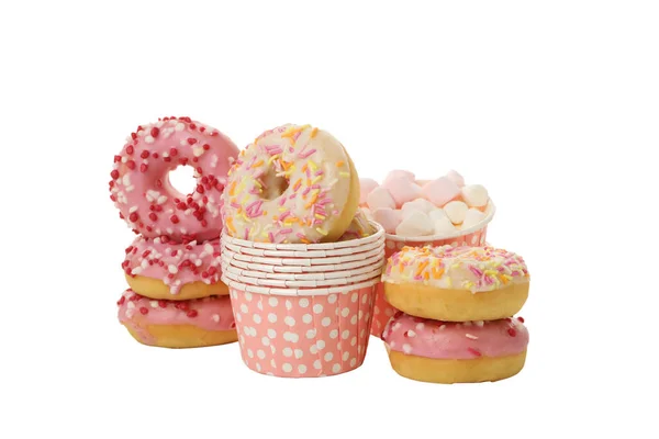 Png Donuts Und Marshmallows Isoliert Auf Weißem Hintergrund — Stockfoto